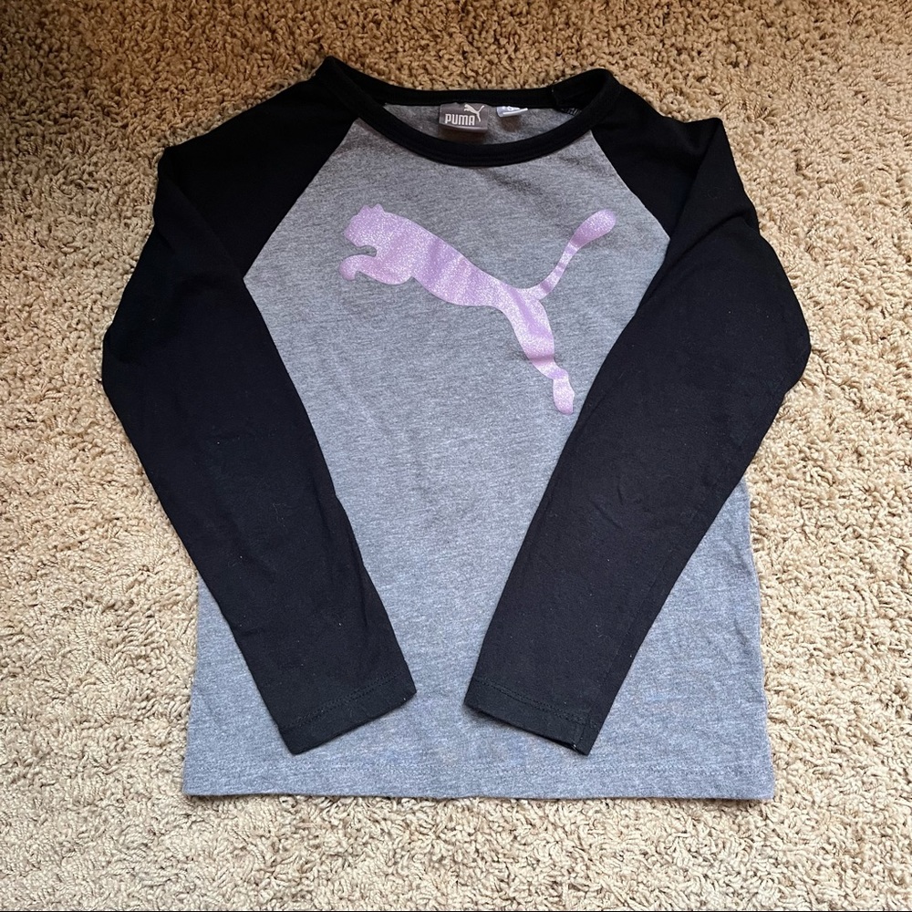 Puma Graphic Girls Long Sleeve Graphic Logo T-Shirt size 5-6 xs